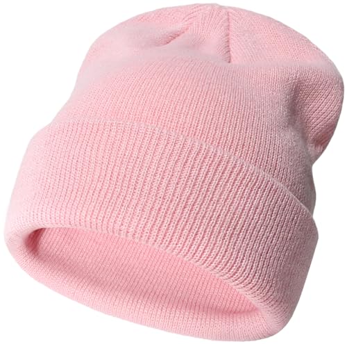 Malaxlx Kleinkind Rosa Mütze Winter Kinder Strickmütze Warm Doppel-Layer Weiche Krempe Mütze Ski Schläfenkappe für 2-6 Jahre Mädchen Jungen von Malaxlx