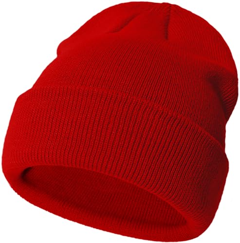 Malaxlx Kleinkind Rote Mütze Winter Kinder Strickmütze Warm Doppel-Layer Weiche Krempe Mütze Ski Schläfenkappe für 2-6 Jahre Mädchen Jungen von Malaxlx