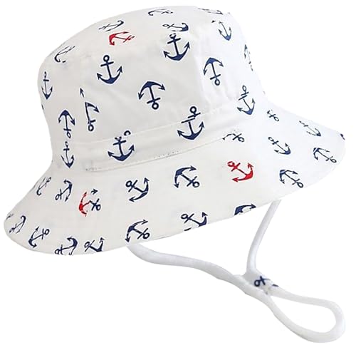 Malaxlx Kleinkind Sonnenhut Fischerhut Baby Anker Weiß Sommerhut Strandhut UV Schutz Bucket Hat Eimer Hut für 1-2 Jahre Mädchen Jungen von Malaxlx
