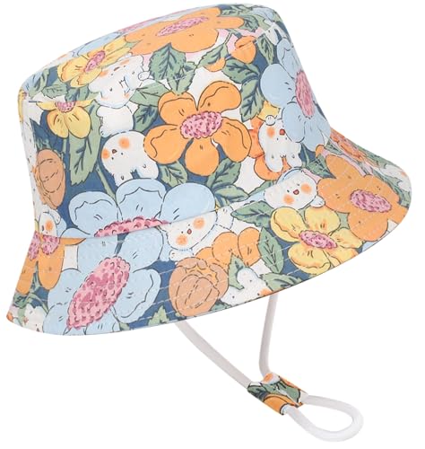 Malaxlx Kleinkind Sonnenhut Fischerhut Kinder Blume und Kaninchen Sommerhut Strandhut UV Schutz Bucket Hat Eimer Hut für 2-4 Jahre Mädchen Jungen von Malaxlx