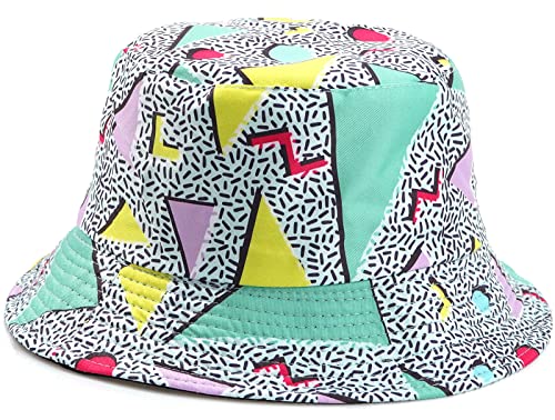 Malaxlx Retro 80er 90er Geometrie Fischerhut Bucket Hat Sonnenhut Sommerhut Strandhut Fischerhüte Draussenhut Faltbarer Anglerhut Freizeithut for Damen Herren von Malaxlx