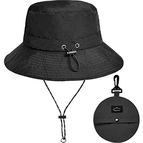 Malaxlx Schwarz Fischerhut Sonnenhut für Damen Herren Wasserdicht Bucket Hat Anglerhut Regenhut Sommerhut UV Schutz Strandhut Verstellbare Safari Boonie Hut von Malaxlx