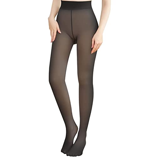 Malaxlx Schwarz Thermo Strumpfhosen für Damen Winter Fleece Gefütterte Strumpfhose Gefälschte Durchscheinend Dünn Pantyhose Warmer Leggings von Malaxlx