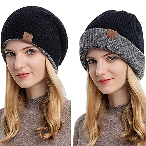 Malaxlx Schwarz Wintermütze Strickmützen Beanie Mütze für Damen Herren Warme Reversible Cuffed Beanie Hut Double Layer Slouch Running Ski Skull Cap von Malaxlx