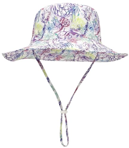 Malaxlx Unisex Baby Sonnenhut Lila Blume Fischerhut Kleinkind Sommerhut Breiter Krempe Strandhut für 6-24 Monate Mädchen Jungen von Malaxlx