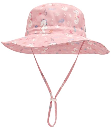 Malaxlx Unisex Baby Sonnenhut Rosa Seepferdchen Fischerhut Säugling Sommerhut Breiter Krempe Strandhut für 0-6 Monate Mädchen Jungen von Malaxlx