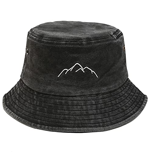 Malaxlx Unisex Berg Schwarz Fischerhut Bucket Hat Sonnenhut Sommerhut Strandhut Fischerhüte Draussenhut Faltbarer Anglerhut Freizeithut for Damen Herren von Malaxlx