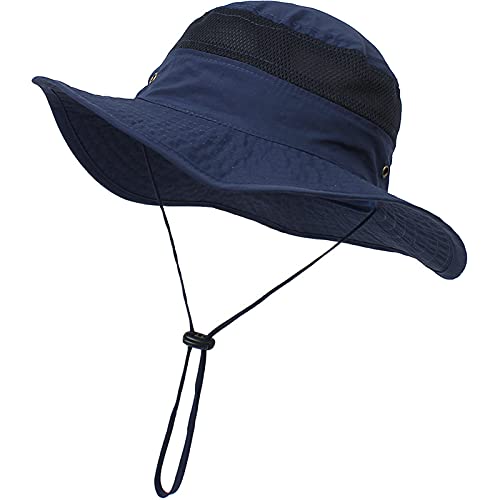 Unisex Kleinkind Sonnenhut Marineblau Fischerhut Kinder Sommerhut Breiter Krempe UV Schutz Strandhut Draussenhut für 2-6 Jahre Mädchen Jungen von Malaxlx