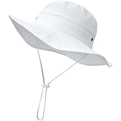 Malaxlx Unisex Kleinkind Sonnenhut Weiß Fischerhut Kinder Sommerhut Breiter Krempe UV Schutz Strandhut Draussenhut für 2-6 Jahre Mädchen Jungen von Malaxlx