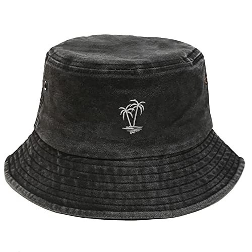 Malaxlx Unisex Kokosnussbaum Schwarz Fischerhut Bucket Hat Sonnenhut Sommerhut Strandhut Fischerhüte Draussenhut Faltbarer Anglerhut Freizeithut for Damen Herren von Malaxlx