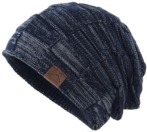 Marineblau Damen Herren Wintermütze Strickmütze Beanie Mütze mit Fleece Gefüttert Weiche Warme Slouchy Skull Ski Cap Sport Beanie von Malaxlx