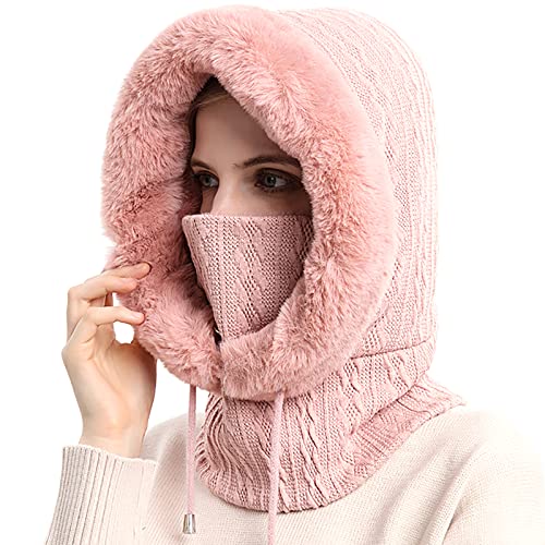 Rosa Sturmhaube Balaclava Damen Winter Warme Beanie Kapuze Wintermütze Skimütze Radfahren Mütze Schal Sport Schlupfmütze von Malaxlx