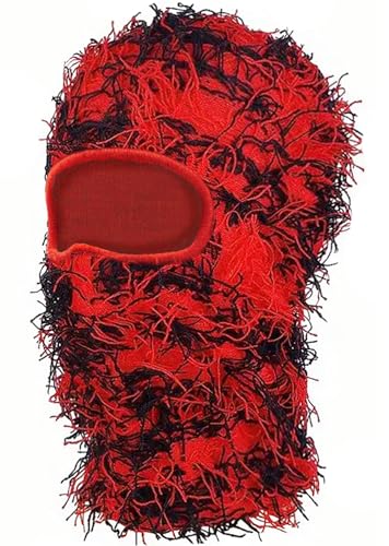 Rot Schwarz Distressed Balaclava Sturmhaube Gesichtsmaske Skimaske Gestrickt Balaclava Shiesty Vollgesichts Maske Winter Winddicht Beanie Halswärmer für Damen Herren von Malaxlx