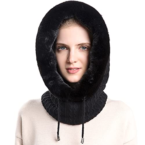 Schwarz Sturmhaube Balaclava Damen Winter Warme Beanie Kapuze Wintermütze Skimütze Radfahren Mütze Schal Sport Schlupfmütze von Malaxlx