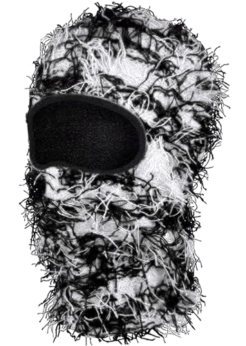 Schwarz Weiß Distressed Balaclava Sturmhaube Gesichtsmaske Skimaske Gestrickt Balaclava Shiesty Vollgesichts Maske Winter Winddicht Beanie Halswärmer für Damen Herren von Malaxlx