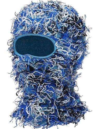 Tarnfarbe Blau Distressed Balaclava Sturmhaube Gesichtsmaske Skimaske Gestrickt Balaclava Shiesty Vollgesichts Maske Winter Winddicht Beanie Halswärmer für Damen Herren von Malaxlx