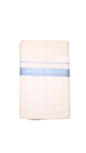 MALAYALIMART® Herren Traditioneller Kerala Kasavu Mundu - Handwebstuhl aus reiner Baumwolle für festliche & ethnische Kleidung, Silberfarbener Rand, Einheitsgröße von Malayali Mart