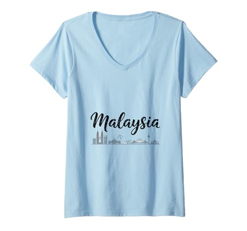 Damen Malaysia Skyline Reise Urlaub Outfits T-Shirt mit V-Ausschnitt Damen Malaysia Skyline Reise Urlaub Outfits T-Shirt mit V-Ausschnitt von Malaysia Casual Clothes T-Shirts