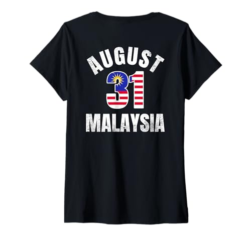 Damen 31. August Malaysia Merdeka Malaysia Unabhängigkeitstag T-Shirt mit V-Ausschnitt von Malaysia Flag Designs Proud Malaysian Roots