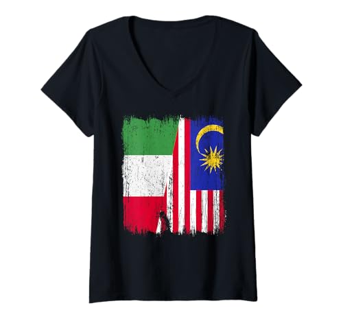 Damen Italien Malaysia Halbe Flagge Italienisches Malaysian Heritage Jersey T-Shirt mit V-Ausschnitt von Malaysia Flag Designs Proud Malaysian Roots