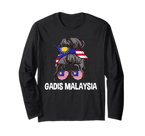 Gadis Malaysia Mädchen Unordentlicher Haarknoten Malaysische Frauen Mädchen Langarmshirt von Malaysia Flag Designs Proud Malaysian Roots