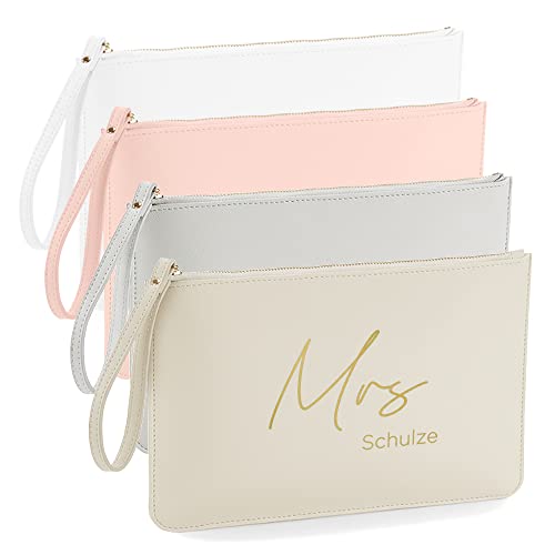 MaldetMOMENTS Braut Clutch MRS mit Name, personalisierte Brauttasche, Tasche für die Braut, personalisierte Handtasche als Geschenk für die Braut (Beige) von MaldetMOMENTS