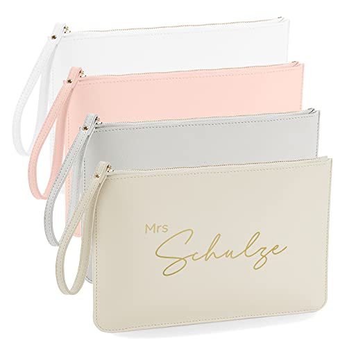 MaldetMOMENTS Braut Clutch Mrs PERSONALISIERT, Brauttasche mit Name, personalisierte Handtasche als Geschenk für die Braut (Beige) von MaldetMOMENTS