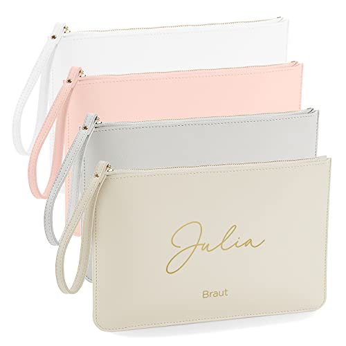 MaldetMOMENTS Brauttasche PERSONALISIERT, Braut Clutch mit Name, personalisierte Handtasche als Geschenk für die Braut (Grau) von MaldetMOMENTS