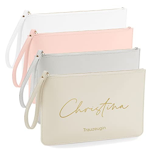 MaldetMOMENTS Trauzeugin Clutch PERSONALISIERT, Tasche mit Name für die Trauzeugin, personalisierte Handtasche als Geschenk für die Trauzeugin (Beige) von MaldetMOMENTS