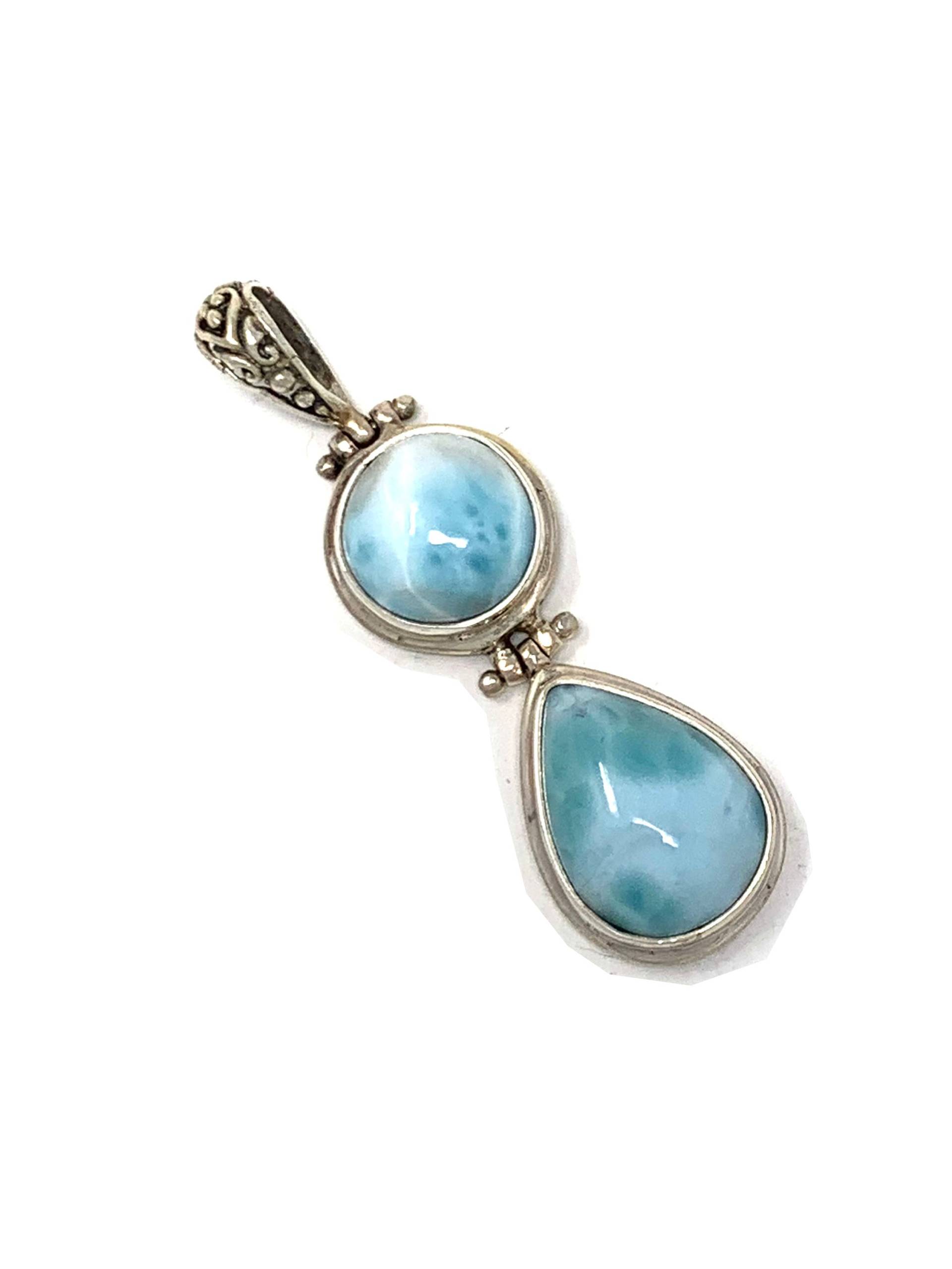 Sterling Silber Larimar Anhänger Mit 2 Steinen 4.5cmx1.3cm Gewicht 7.17 Gramm von Maldija