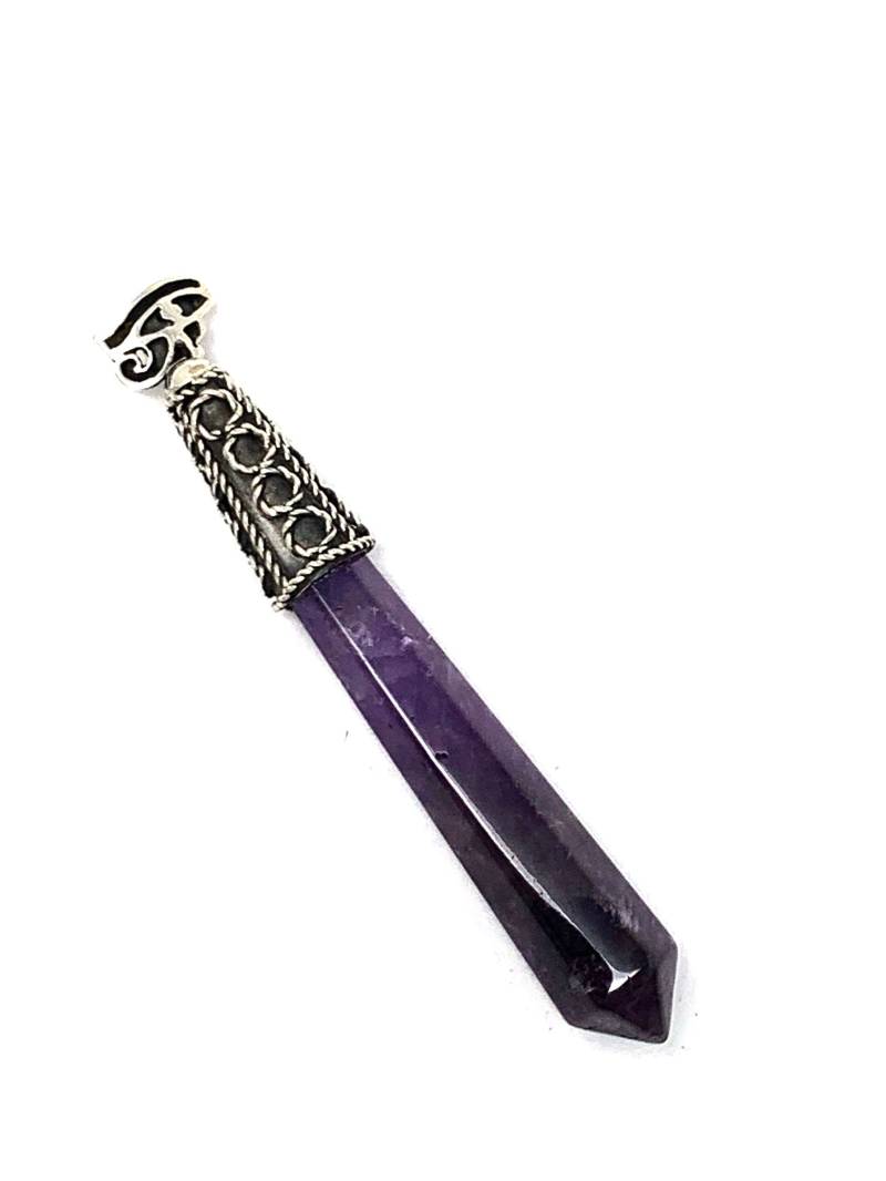 Sterling Silber Amethyst Spitze Anhänger Mit Auge Der Stunden 3 "x.04" Sterling Silber Amethyst Spitze Anhänger Mit Auge Der Stunden 3 "x.04" von Maldija