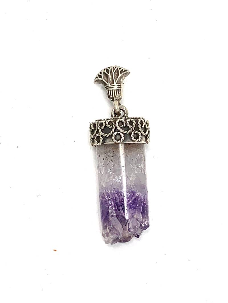 sterling Silber Amethyst Zylinder Anhänger 4, 6 cm Lang & 1, 3 Breit Gewicht 11, 25 Gramm von Maldija