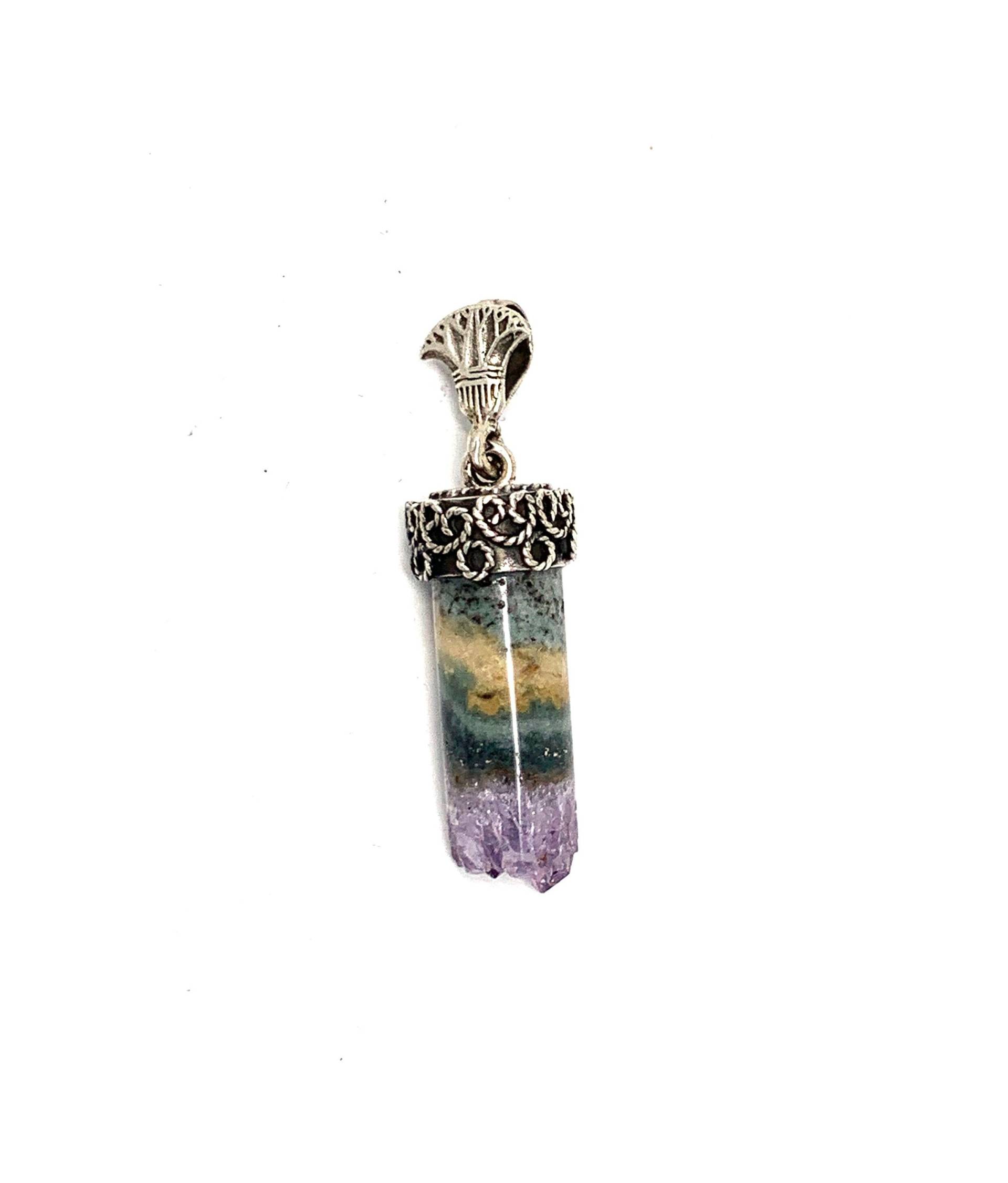 sterling Silber Amethyst Zylinder Anhänger 4, 6 cm Lang & 1, 0 Breit Gewicht 8, 19 Gramm von Maldija