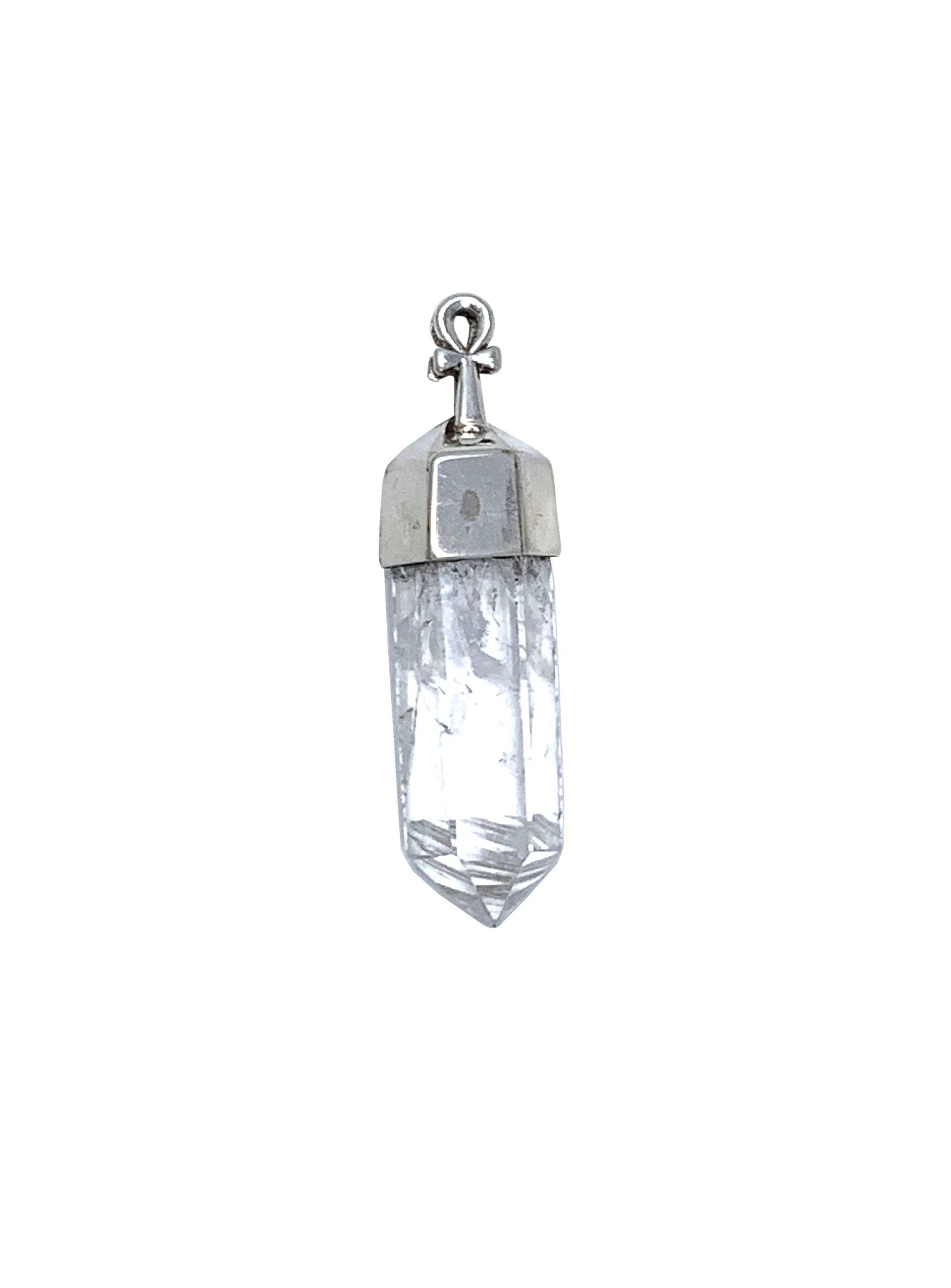 sterling Silber Natural Crystal Point Anhänger Mit Dem Schlüssel Des Lebens 2 "Lang Und .05" Breit von Maldija