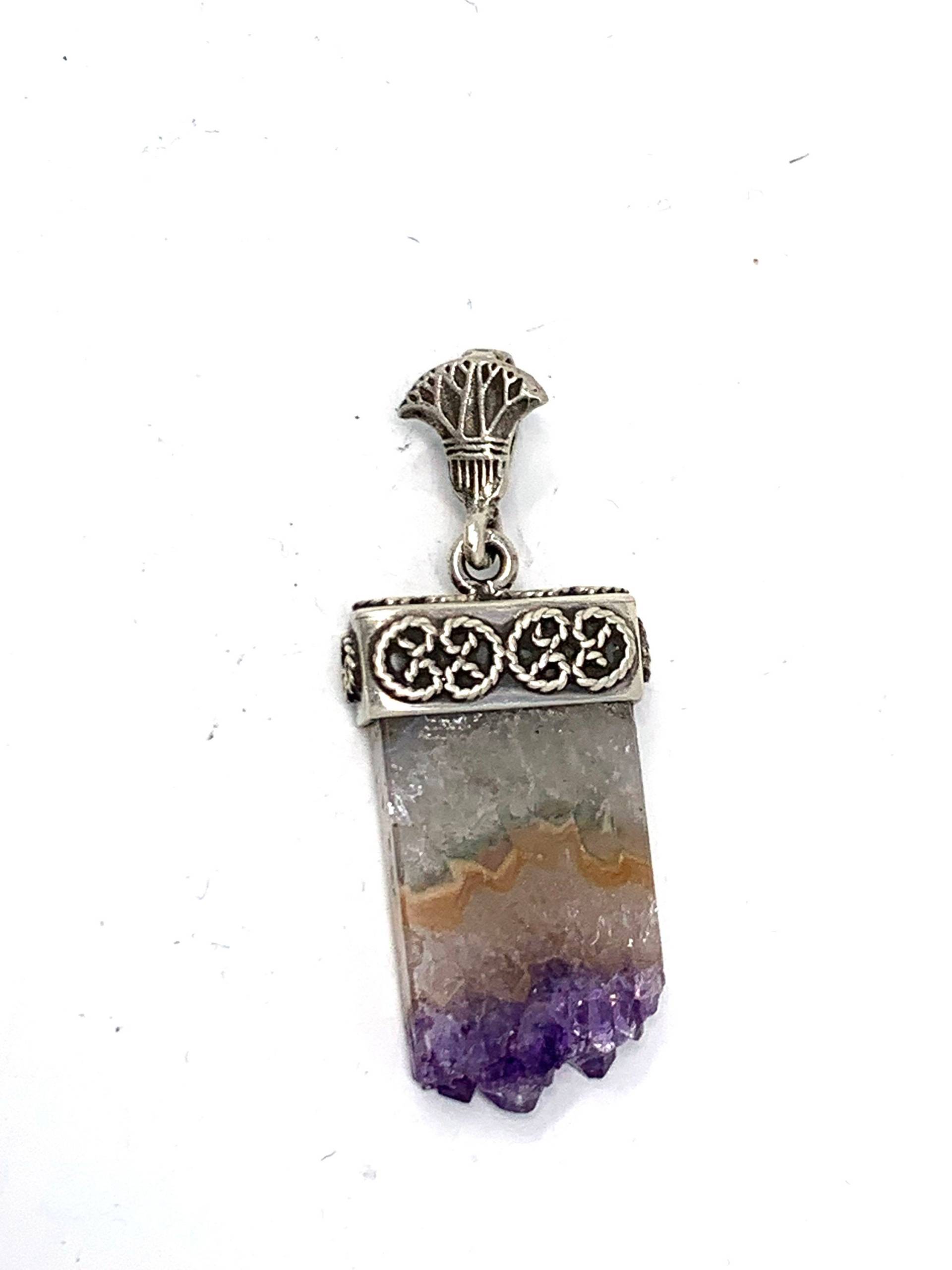 sterling Silber Rechteck Amethyst Scheibe Anhänger 4, 5 cm Lang & 1, 8 Breit Gewicht 10, 22 Gramm von Maldija