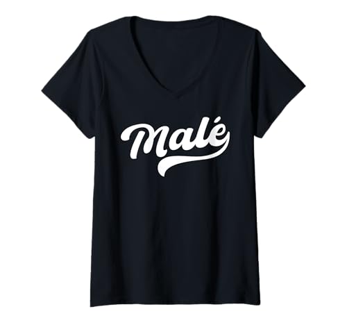 Damen Männliche Schriftart Design Malediven Souvenir Malediven Inseln Hauptstadt T-Shirt mit V-Ausschnitt Damen Männliche Schriftart Design Malediven Souvenir Malediven Inseln Hauptstadt T-Shirt mit V-Ausschnitt von Maldives Flag Designs Proud Maldivian Roots