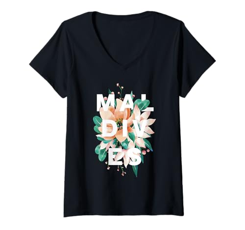 Damen Malediven Floral Design Maledivan Botanical Wear T-Shirt mit V-Ausschnitt Damen Malediven Floral Design Maledivan Botanical Wear T-Shirt mit V-Ausschnitt von Maldives Flag Designs Proud Maldivian Roots