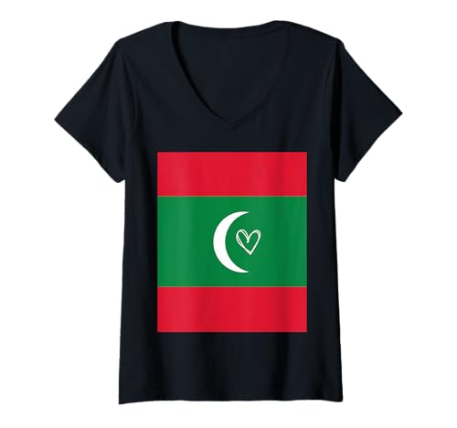 Damen Malediven Flagge Maledivisches Herz Stolzer Erbe Nationalfeiertag T-Shirt mit V-Ausschnitt Damen Malediven Flagge Maledivisches Herz Stolzer Erbe Nationalfeiertag T-Shirt mit V-Ausschnitt von Maldives Flag Maldivian National Day Gifts Idea