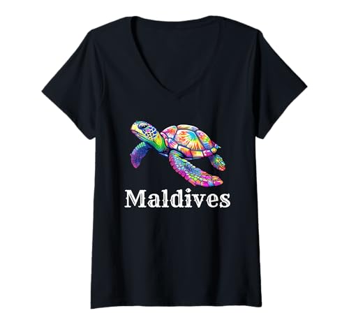 Damen Malediven Taucher Malediven Souvenir T-Shirt mit V-Ausschnitt von Maldives Souvenir Store