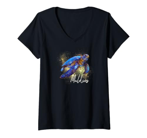 Damen Malediven Taucher Malediven Souvenir T-Shirt mit V-Ausschnitt von Maldives Souvenir Store