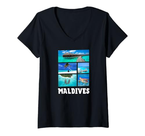 Damen Malediven Taucher Malediven Souvenir T-Shirt mit V-Ausschnitt von Maldives Souvenir Store