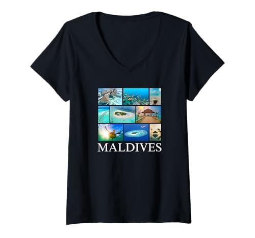 Damen Malediven Taucher Malediven Souvenir T-Shirt mit V-Ausschnitt von Maldives Souvenir Store