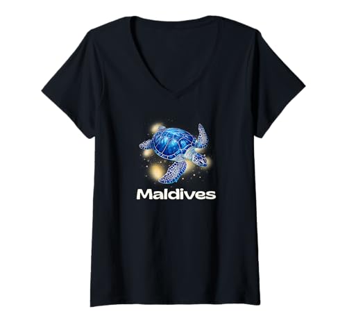 Damen Malediven Taucher Malediven Souvenir T-Shirt mit V-Ausschnitt von Maldives Souvenir Store