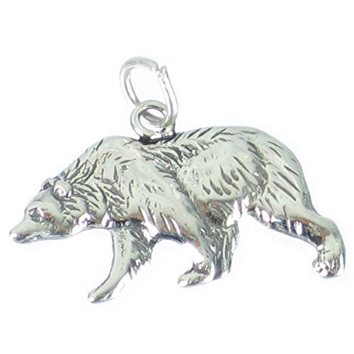 Bär 2D Sterling Silber Charm-Anhänger .925 x 1 Bären-Anhänger Charms von Maldon Jewellery