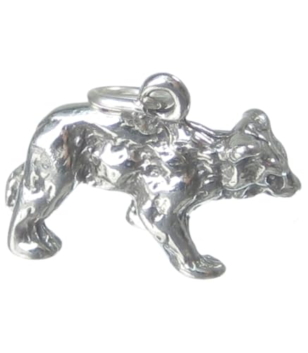 Bär Sterling Silber Charm .925 x 1 Braun Schwarz Grizzlybären Charms von Maldon Jewellery