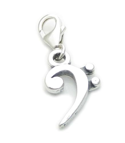 Bassschlüssel auf Hummerclip Sterling Silber Charm .925x1 Musik Charms von Maldon Jewellery