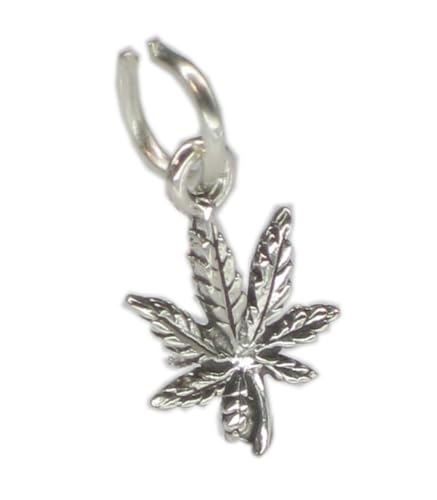 Cannabisblatt Winziger Sterlingsilber-Anhänger .925 x 1 Drogenblätter-Anhänger von Maldon Jewellery