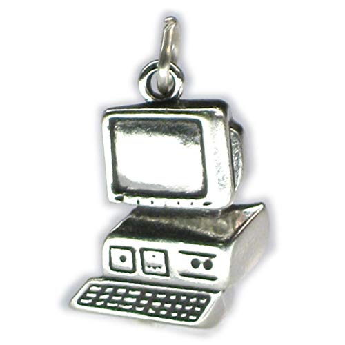 Computer 2D Sterling Silber Charm .925 x 1 IT Desktop Computer Charms von Maldon Jewellery