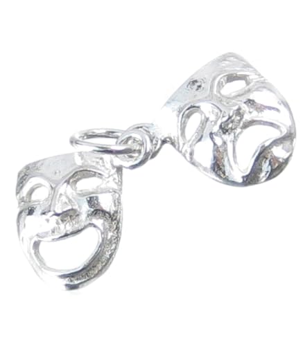 Drama Masken Sterlingsilber Charm .925 x 1 Komödie und Tragödie Maske Anhänger bj1915 von Maldon Jewellery