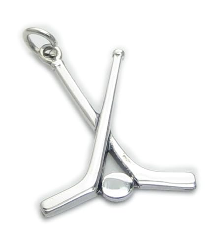 Eishockeyschläger und Puck Sterling Silber Charm .925 x 1 Hocky Charms von Maldon Jewellery